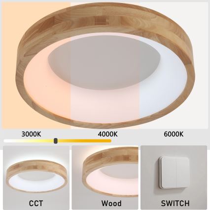 Brilagi - Luminaria de techo LED FALCON WOOD LED/30W/230V 3000/4000/6000K Ø 45 cm madera