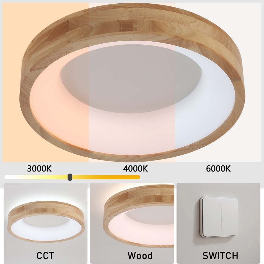 Brilagi - Luminaria de techo LED FALCON WOOD LED/30W/230V 3000/4000/6000K Ø 45 cm madera