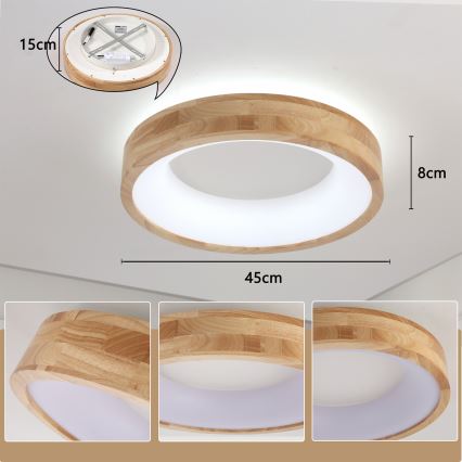 Brilagi - Luminaria de techo LED FALCON WOOD LED/30W/230V 3000/4000/6000K Ø 45 cm madera