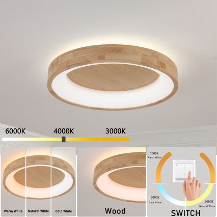 Brilagi - Plafón LED FALCON WOOD LED/40W/230V 3000/4000/6000K Ø 60 cm madera