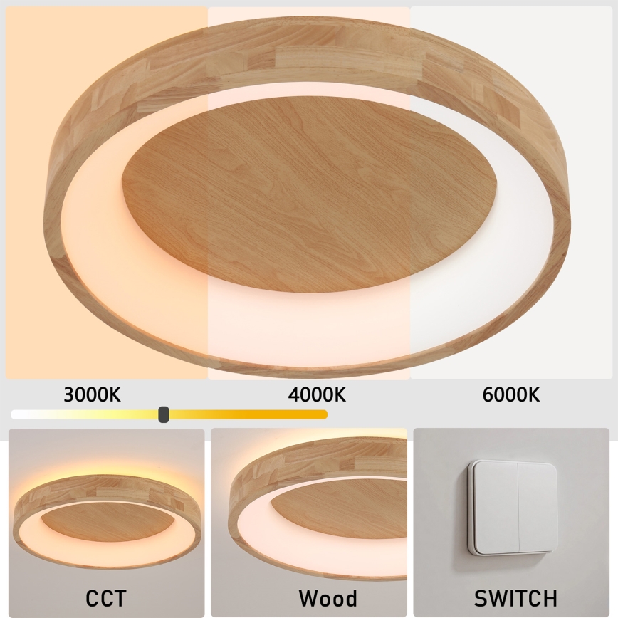 Brilagi - Plafón LED FALCON WOOD LED/40W/230V 3000/4000/6000K Ø 60 cm madera