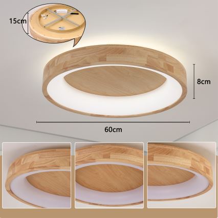 Brilagi - Plafón LED FALCON WOOD LED/40W/230V 3000/4000/6000K Ø 60 cm madera