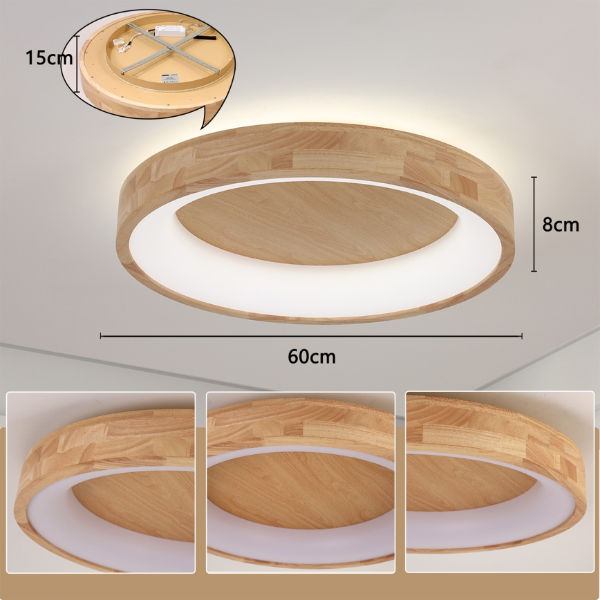 Brilagi - Plafón LED FALCON WOOD LED/40W/230V 3000/4000/6000K Ø 60 cm madera