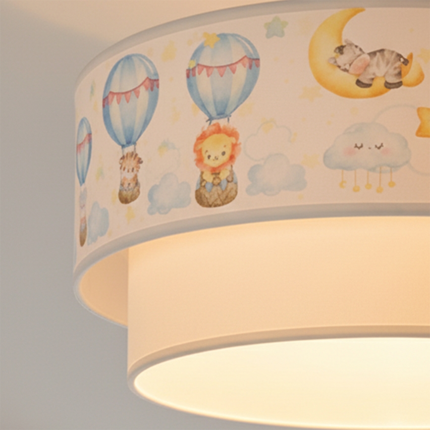 Brilagi - Lámpara de techo LED infantil de montaje en superficie BOBO 1xE27/10W/230V Ø 40 cm blanca/beige/con motivos de animales