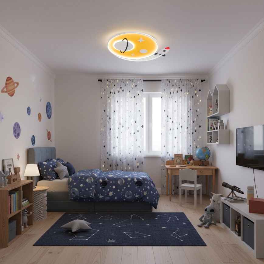 Brilagi - Lámpara de techo infantil LED STARSHIP LED/64W/230V 3000/4500/6000K amarilla