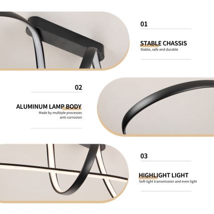 Brilagi - Lámpara LED regulable de montaje en superficie TWISTER LED/60W/230V 3000-6000K negra + mando a distancia