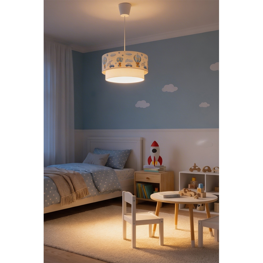 Brilagi - Lámpara colgante LED infantil BOBO en cable 1xE27/10W/230V Ø 40 cm crema/azul/ositos