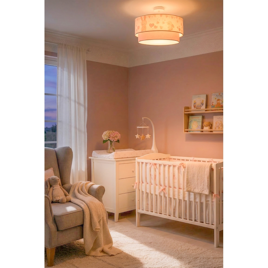 Brilagi - Lámpara de techo infantil LED BOBO de montaje en superficie 1xE27/10W/230V Ø 40 cm crema/rosa con conejitos