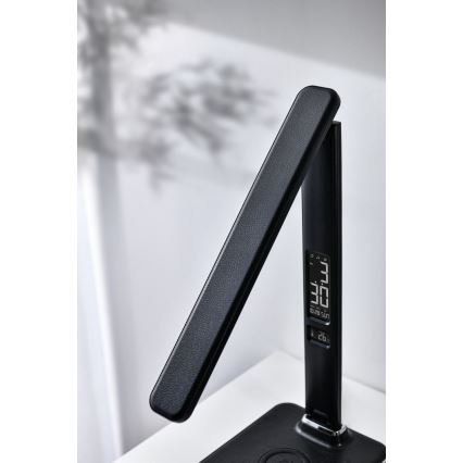 Brilagi - Lámpara de mesa LED regulable con carga inalámbrica Qi y USB REGINA LED/8,5W/230V negra