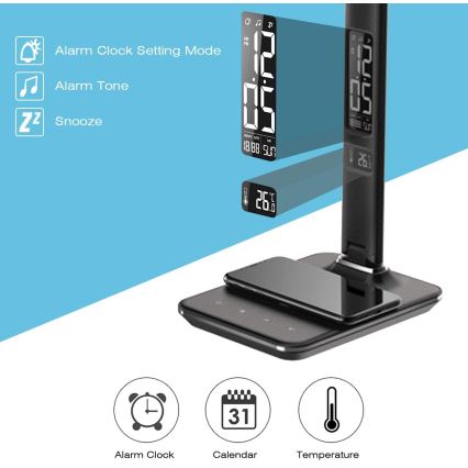Brilagi - Lámpara de mesa LED regulable con carga inalámbrica Qi y USB REGINA LED/8,5W/230V negra