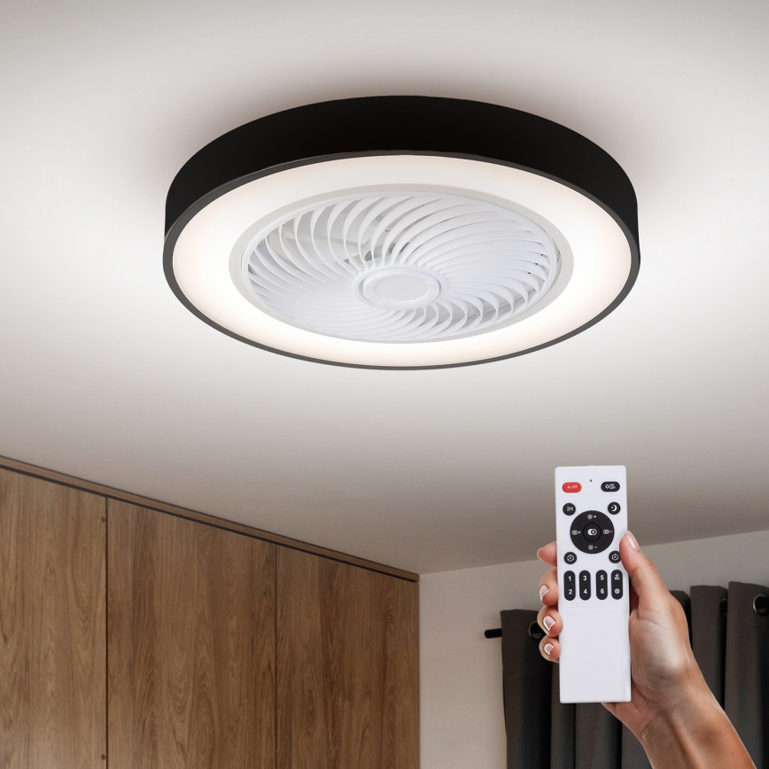Brilagi - Lámpara de techo LED regulable con ventilador LED/30W/230V 3000-6500K negra + mando a distancia