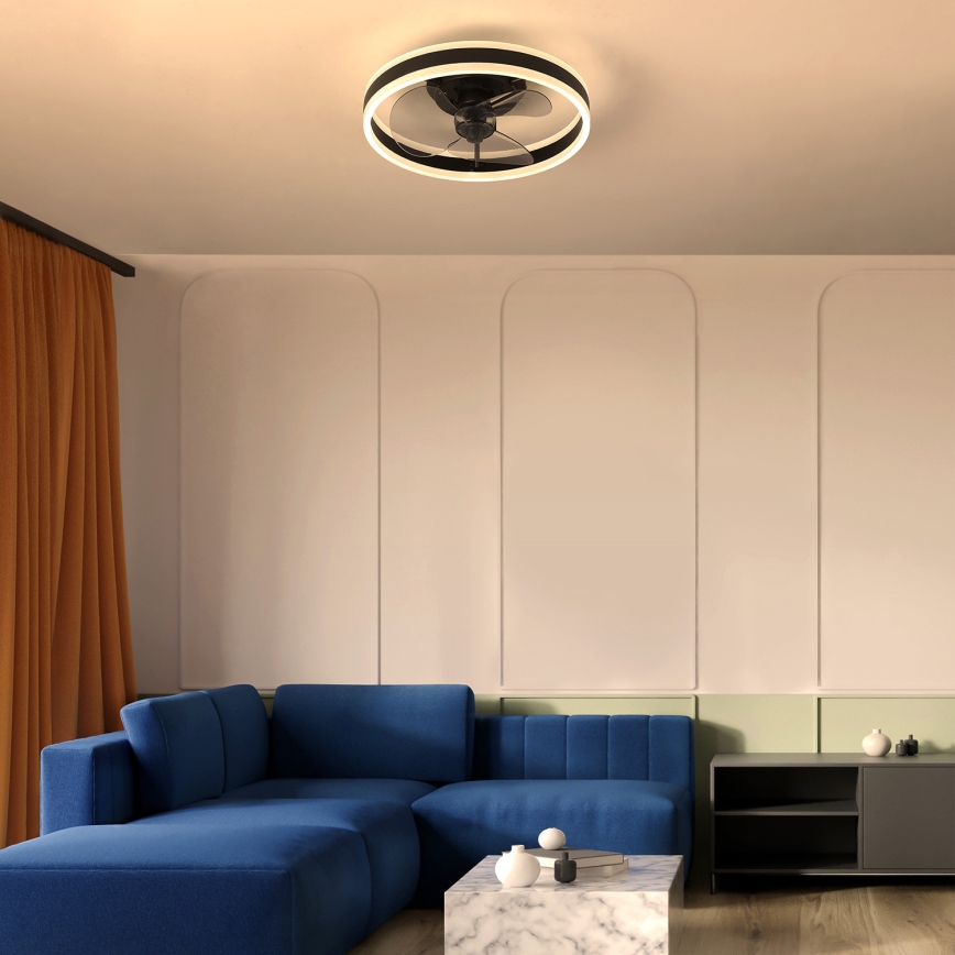 Brilagi - Lámpara de techo LED regulable con ventilador LED/30W/230V 3000-6500K negra + mando a distancia