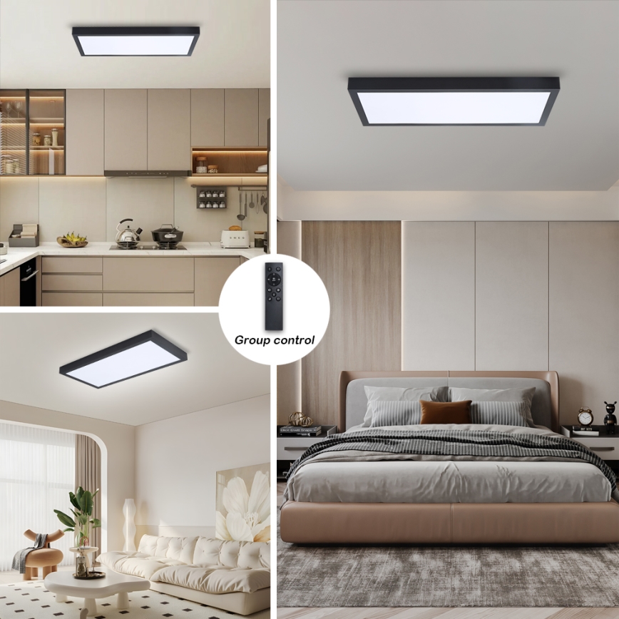 Brilagi - LED Lámpara de techo regulable para baño FRAME SMART LED/30W/230V 30x60 cm 3000-6000K negra + mando a distancia