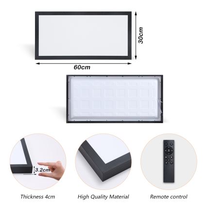 Brilagi - LED Lámpara de techo regulable para baño FRAME SMART LED/30W/230V 30x60 cm 3000-6000K negra + mando a distancia
