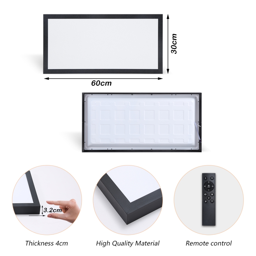 Brilagi - LED Lámpara de techo regulable para baño FRAME SMART LED/30W/230V 30x60 cm 3000-6000K negra + mando a distancia