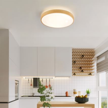 Brilagi - Lámpara de techo LED regulable GLASS POOL DOUBLE LED/48W/230V 3000-6000K 40 cm con acabado en madera + mando a distancia