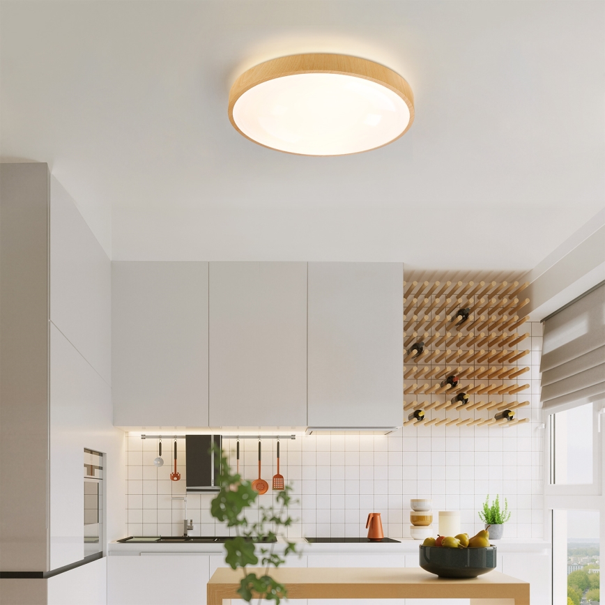 Brilagi - Lámpara de techo LED regulable GLASS POOL DOUBLE LED/48W/230V 3000-6000K 40 cm con acabado en madera + mando a distancia