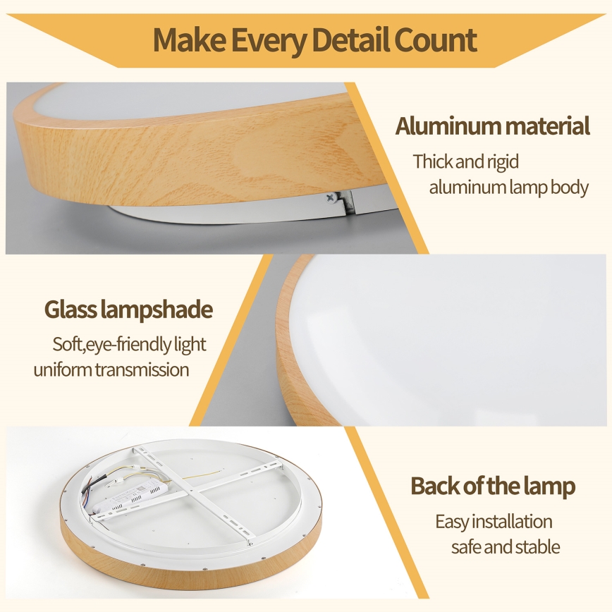 Brilagi - Lámpara de techo LED regulable GLASS POOL DOUBLE LED/48W/230V 3000-6000K 40 cm con acabado en madera + mando a distancia