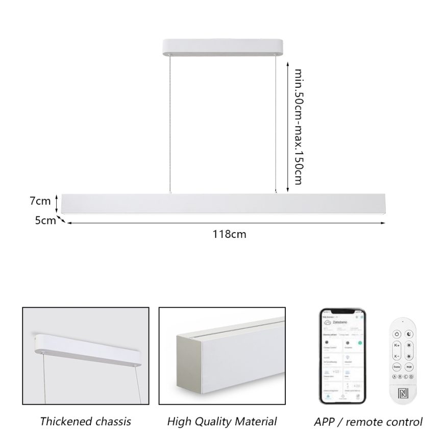 Brilagi - LED Lámpara Colgante Regulable SLEEKLINE SMART LED/40W/230V 3000-6000K Wi-Fi Tuya Blanca + control remoto