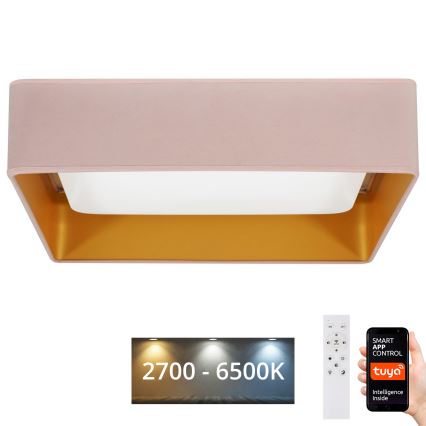 Brilagi - Lámpara de techo LED regulable VELVET SQUARE SMART LED/36W/230V 60x60 cm 2700-6500K Wi-Fi Tuya + mando a distancia rosa