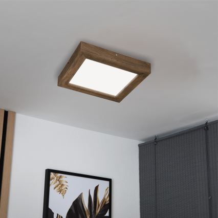 Brilagi - Lámpara de techo LED regulable para baño WOODY FRAME LED/24W/230V roble nogal 30x30 cm 3000-6000K IP44 + mando a distancia