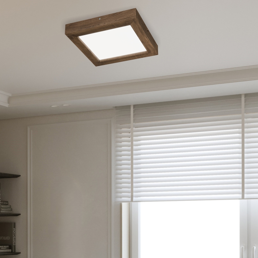 Brilagi - Lámpara de techo LED regulable para baño WOODY FRAME LED/24W/230V roble nogal 30x30 cm 3000-6000K IP44 + mando a distancia