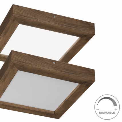 Brilagi - Lámpara de techo LED regulable para baño WOODY FRAME LED/24W/230V roble nogal 30x30 cm 3000-6000K IP44 + mando a distancia