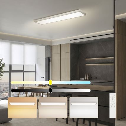Brilagi - Lámpara LED regulable para techo de baño FRAME SMART LED/50W/230V 120x30 cm 3000-6000K IP44 plateada + mando a distancia