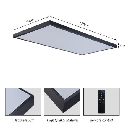 Brilagi - Luminaria de techo para baño LED regulable FRAME SMART LED/96W/230V 120x60 cm 3000-6000K IP44 negra + mando a distancia