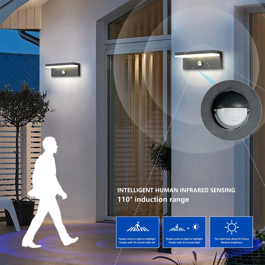 Brilagi - Aplique LED de pared para exterior con sensor TESSI LED/10W/230V antracita IP54