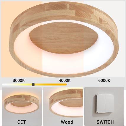 Brilagi - Plafón LED FALCON WOOD LED/30W/230V 3000/4000/6000K Ø 45 cm madera
