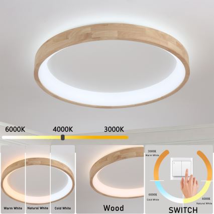 Brilagi - Luminaria de techo LED FALCON WOOD LED/60W/230V 3000/4000/6000K Ø 80 cm acabado en madera