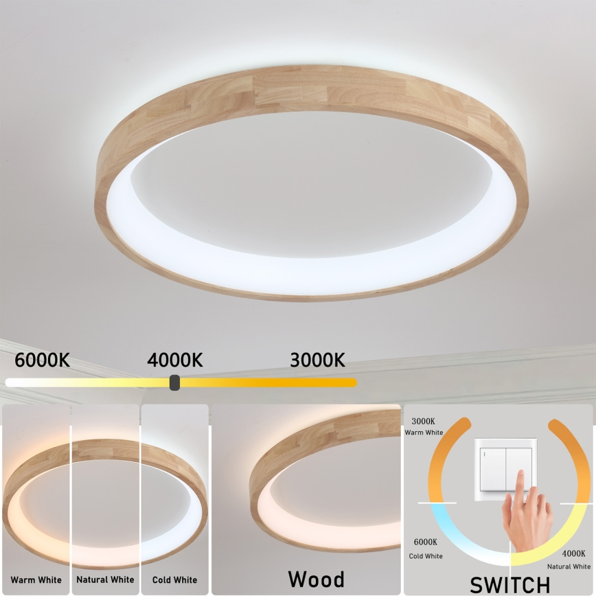 Brilagi - Luminaria de techo LED FALCON WOOD LED/60W/230V 3000/4000/6000K Ø 80 cm acabado en madera