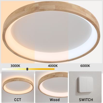 Brilagi - Luminaria de techo LED FALCON WOOD LED/60W/230V 3000/4000/6000K Ø 80 cm acabado en madera