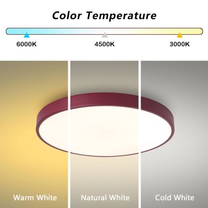 Brilagi - Luminaria de techo LED regulable POOL LED/60W/230V 3000-6000K, diámetro 50 cm, color burdeos + mando a distancia