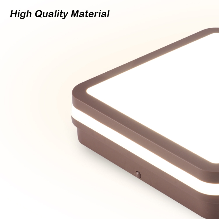 Brilagi - Plafón LED para exterior con sensor BENE LED/24W/230V 26x26 cm marrón IP54