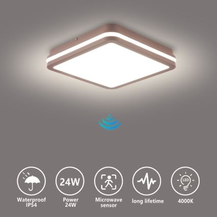 Brilagi - Plafón LED para exterior con sensor BENE LED/24W/230V 26x26 cm marrón IP54