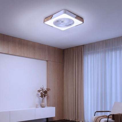 Brilagi - Lámpara de techo LED regulable con ventilador LED/30W/230V 3000–6500K blanco/roble + mando a distancia