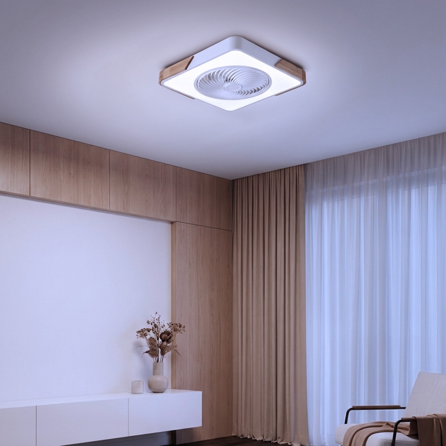 Brilagi - Lámpara de techo LED regulable con ventilador LED/30W/230V 3000–6500K blanco/roble + mando a distancia