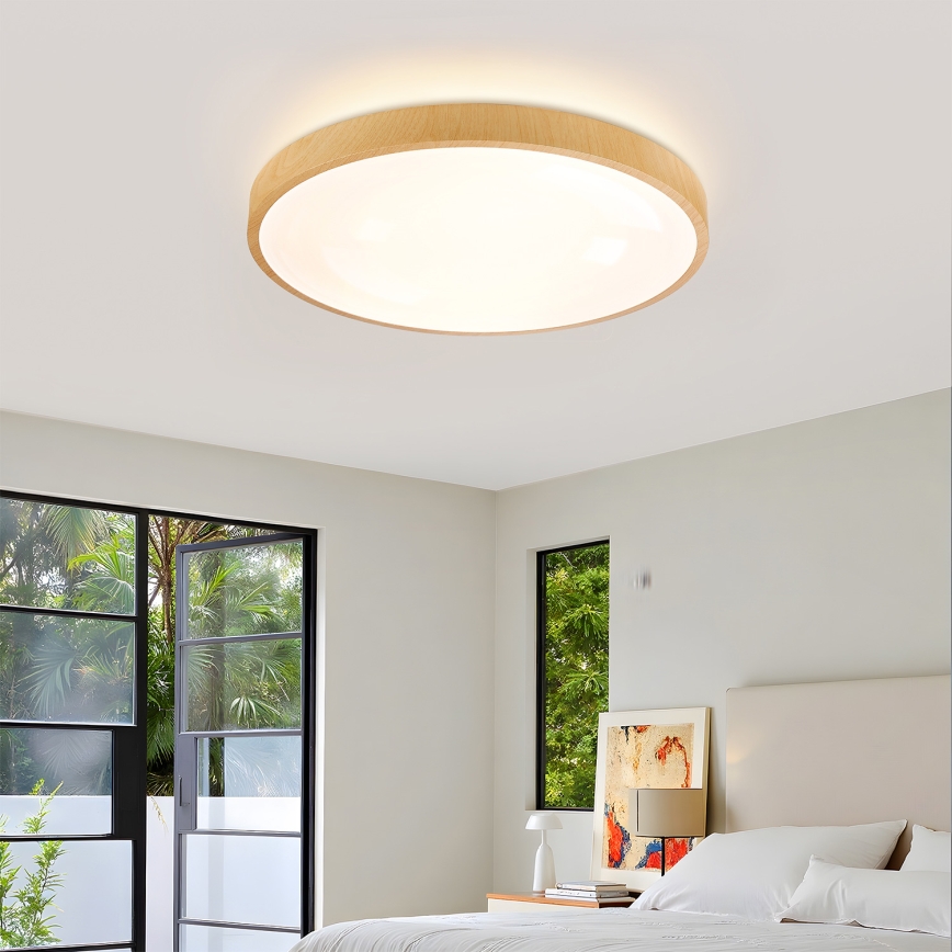 Brilagi - Lámpara de techo LED regulable GLASS POOL DOUBLE LED/60W/230V 3000-6000K 50 cm acabado en madera + mando a distancia