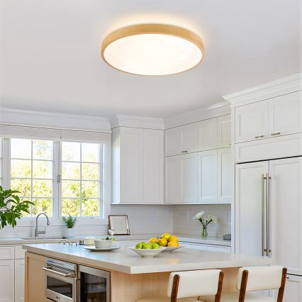 Brilagi - Lámpara de techo LED regulable GLASS POOL DOUBLE LED/60W/230V 3000-6000K 50 cm acabado en madera + mando a distancia