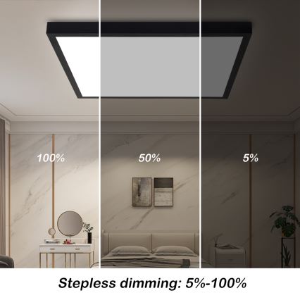Brilagi - Luminaria de techo regulable para baño FRAME SMART LED/50W/230V 60x60 cm 3000-6000K IP44 negra + mando a distancia