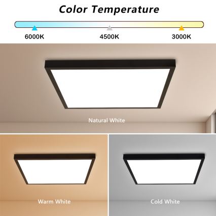 Brilagi - Luminaria de techo regulable para baño FRAME SMART LED/50W/230V 60x60 cm 3000-6000K IP44 negra + mando a distancia