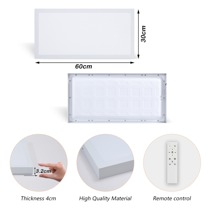 Brilagi - LED Luz de techo regulable para baño FRAME SMART LED/30W/230V 30x60 cm 3000-6000K IP44 blanca + mando a distancia