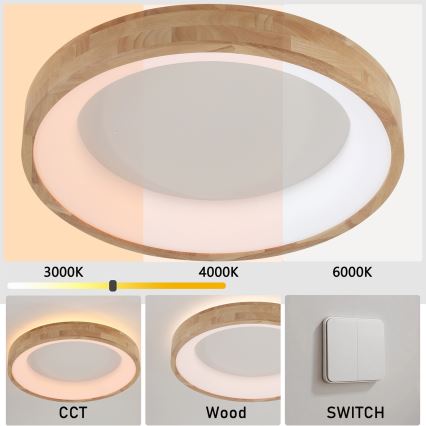 Brilagi - Lámpara de techo LED FALCON WOOD LED/40W/230V 3000/4000/6000K Ø 60 cm de madera