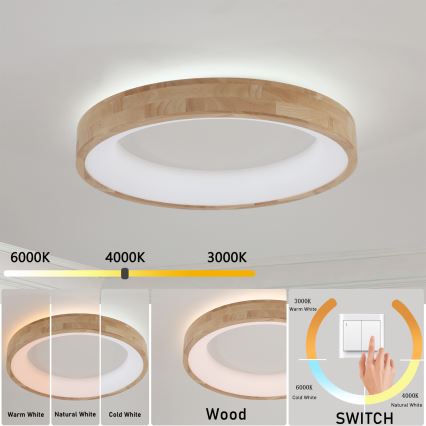 Brilagi - Lámpara de techo LED FALCON WOOD LED/40W/230V 3000/4000/6000K Ø 60 cm de madera