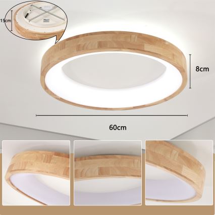 Brilagi - Lámpara de techo LED FALCON WOOD LED/40W/230V 3000/4000/6000K Ø 60 cm de madera