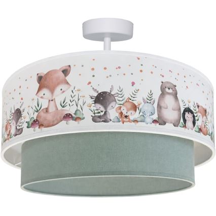 Brilagi - Plafón LED infantil BOBO 1xE27/10W/230V Ø 40 cm blanco/verde/con motivos de animales