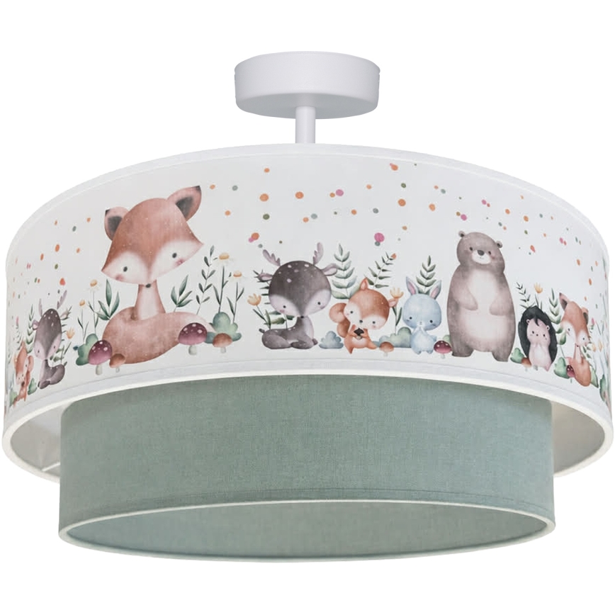 Brilagi - Plafón LED infantil BOBO 1xE27/10W/230V Ø 40 cm blanco/verde/con motivos de animales