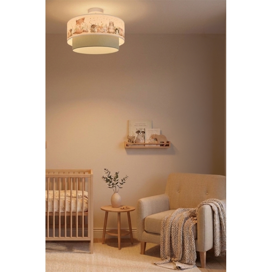 Brilagi - Plafón LED infantil BOBO 1xE27/10W/230V Ø 40 cm blanco/verde/con motivos de animales